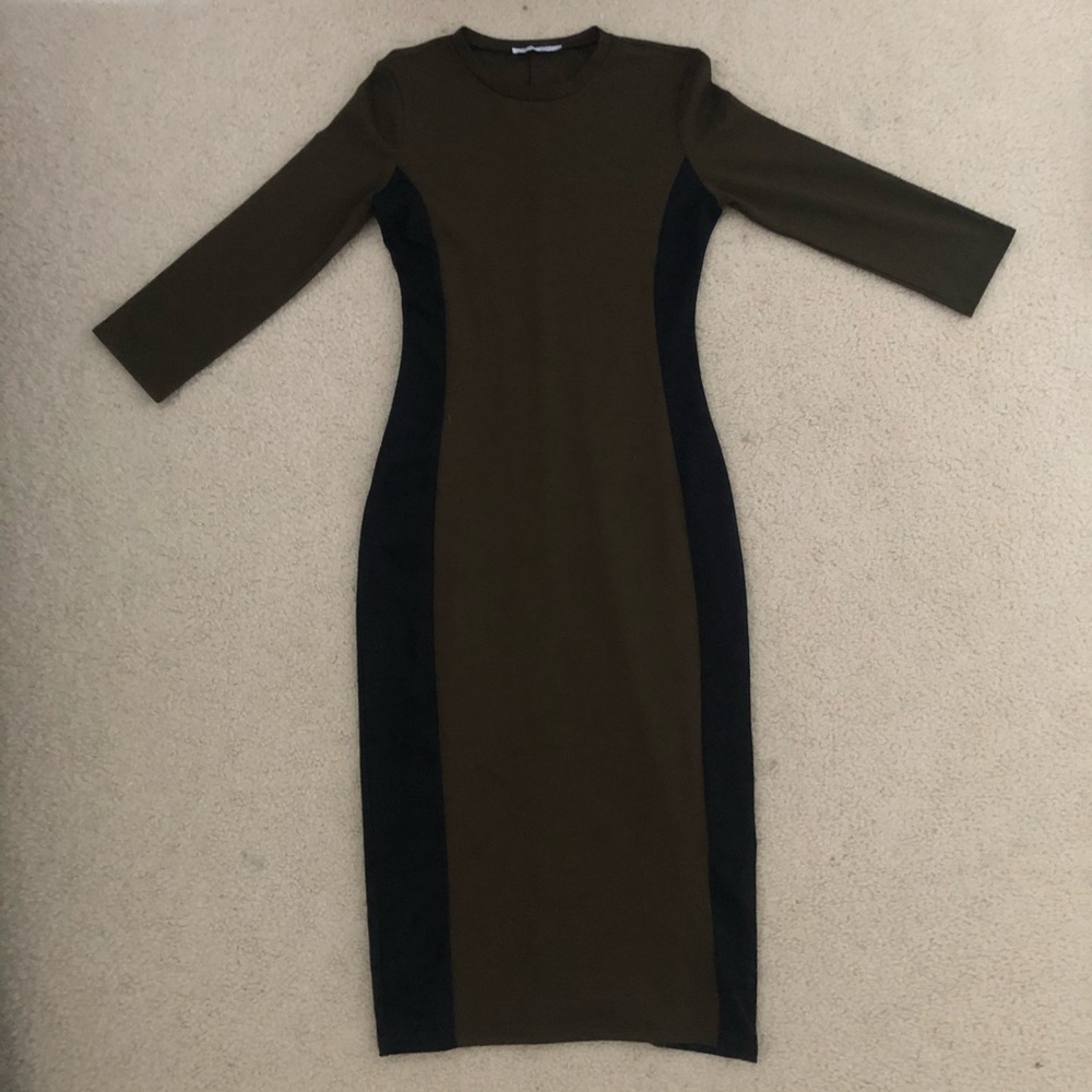 olive/brown midi dress